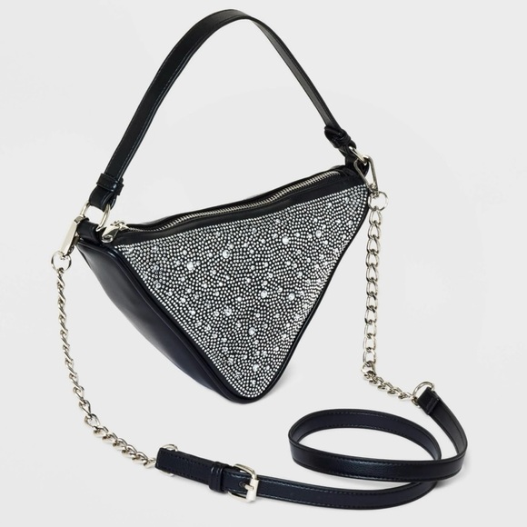 NWT Wild Fable Triangle Rhinestone Black Crossbody Handbag - Picture 1 of 16